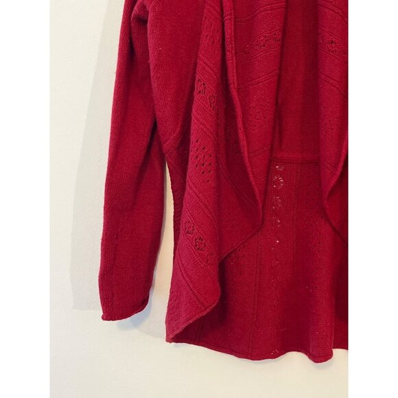 Anthropologie Knitted Knotted Wool Blend‎ Open Front Crochet Knit Cardigan S Red - Picture 2 of 7